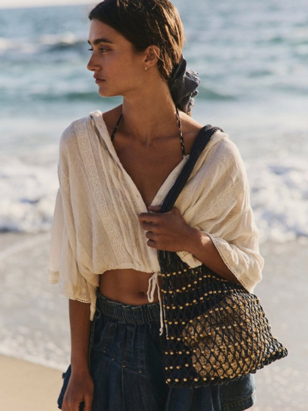 Free People Wishing Well Beaded Bag Navy - NWT $98 MSRP